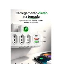 Extensor de Tomada com 3 Tomadas, 2 USB e 1 USB Tipo C Extensor de Tomada com 3 Tomadas, 2 USB e 1 USB Tipo C