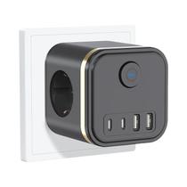 Extensor De Tomada De Parede Com Plugue EU 3680W Com 3 Saídas AC, 2 USB E 2 Portas Tipo C,