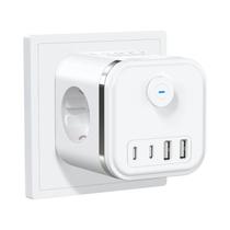 Extensor De Tomada De Parede Com Plugue EU 3680W Com 3 Tomadas AC, 2 USB, 2 Portas Tipo C,