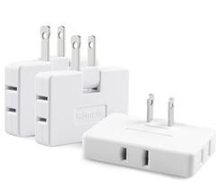 Extensor de tomada de parede plana AC, pacote com 3 unidades, Romeda White