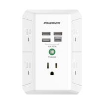 Extensor de Tomada POWERIVER com 5 Tomadas AC, 4 Portas USB e Proteção contra Surtos de 1680 J