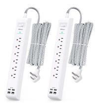 Extensor de Tomadas Mifaso - 10 Pés, 6 Tomadas + 4 USB - Pacote com 2