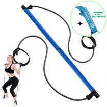 Extensor Elástico com Barra Para Exercício Pilates Yoga Azul + Chaveiro CBRN20140 Commerce Brasil