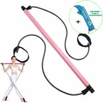 Extensor Elástico com Barra Para Exercício Pilates Yoga Rosa + Chaveiro CBRN17997 Commerce Brasil