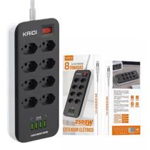 Extensor Elétrica Filtro Linha Kaidi 8 Tomadas Com 4usb 2m