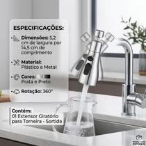 Extensor Giratório para Torneira 360 Graus com 3 Modos de Jato Arejador Universal para Pia Cozinha e Banheiro Economia de Água Cores Sortidas Extensor Giratório para Torneira 360 Graus com 3 Modos de Jato Arejador Universal para Pia Cozinha e Banheiro Economia de Água Cores Sortidas