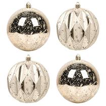 Extra Grande Pendurado Cabeça de árvore à prova de árvore Limpar enfeites de bola de Natal 3,93 polegadas, bola de mercúrio decorativa com enfeites de árvore ganchos para natal conjunto de 4,champagne
