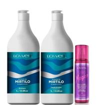 Extrato De Mirtilo Shampoo + Condicionador 1Litro + Fluido Liso Mágico 200ml - Lowell