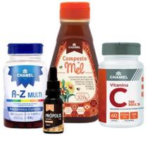 Extrato de Própolis+ Vitamina C+ Polivitaminico+ Mel c/ Própolis, Canela, Hortelã, Guaco, Canela e Poejo (Kit Reforço)
