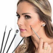 Extrator De Cravos E Espinhas Beauty Kit Profissional 4 Peças Em Aço Inox Com Estojo