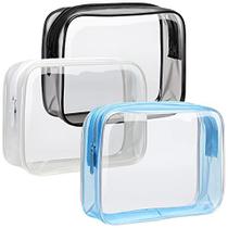F-color Clear Toiletry Bag, 3 Pack TSA Approved Toiletry Bag Clear Makeup Bag, Travel Clear Cosmetic Bag for Women Men Quart Size Bag, Carry on Airport Airline Compliant Bag, Preto, Branco, Azul