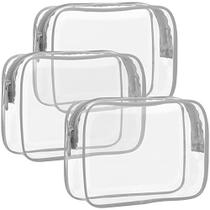 F-color TSA Approved Toiletry Bag 3 Pack Clear Toiletry Bags - Clear Makeup Cosmetic Bags for Women Men, Quart Size Travel Bag, Carry on Airport Airline Compliant Bag, Cinza