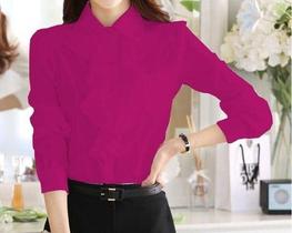 F0101-Blusa Camisa Feminina Branca Preto Social Babado Elegante Evangélica