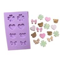 F1052 molde de silicone confeitos sprinkles laço coração trevo confeitaria biscuit