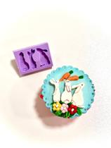F1219 molde de silicone 3 coelhos páscoa confeitaria biscuit