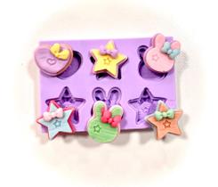 F1322 molde de silicone coração estrela coelho confeitaria biscuit