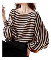 F1407-Camisa Blusa Social Feminina Elegante Listrada Bufante 06s10