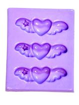 F1465 molde de silicone coração com asas confeitaria biscuit