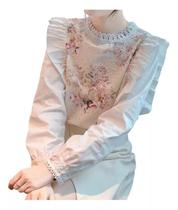 F1516-Camisa Blusa Social Feminina Elegante Floral Babado M341