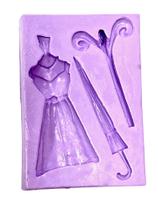 F1548 molde de silicone vestido, guarda chuva e cabideiro confeitaria biscuit F1548 molde de silicone vestido, guarda chuva e cabideiro confeitaria biscuit