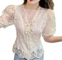 F1603-Blusa Festa Evento Luxo Floral Chique Elegante Bordado M612 F1603-Blusa Festa Evento Luxo Floral Chique Elegante Bordado M612