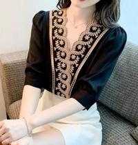 F1609-Camisa Blusa Feminina Elegante Renda Bordada Lese Laise