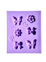 F1737 molde de silicone borboleta, flores e laço confeitaria biscuit