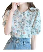 F1807 Camisa Blusa Social Elegante Renda Bordado Estampa Flor 71k F1807 Camisa Blusa Social Elegante Renda Bordado Estampa Flor 71k
