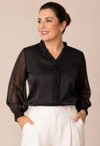 F1808-Camisa Blusa Social Feminina Babado Plus Size Preta 430q - F1808-Camisa Blusa Social Feminina Babado Plus Size Preta 430q -