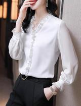 F1808-Camisa Blusa Social Feminina Babado Plus Size Preta 430q