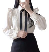 F3408-Camisa Blusa Social Faixa E Punhos Rendados Laço Gola 4o0160 - Xumi F3408-Camisa Blusa Social Faixa E Punhos Rendados Laço Gola 4o0160 - Xumi