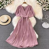F3607 Rosa-Vestido Festa Evento Luxo Madrinha Elegante Decotado J616