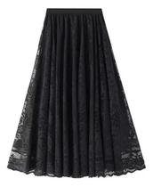 F37-F3801-Saia Gode Longa Rodada Renda Elegante Tule Bordado Floral F37-F3801-Saia Gode Longa Rodada Renda Elegante Tule Bordado Floral
