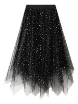 F3737-Saia Feminina Brilho Bico Rodado Elegante Estrela Jl1203