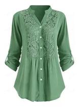 F3902-Camisa Blusa Socia Plus Size Renda Florida Elegante 570r F3902-Camisa Blusa Socia Plus Size Renda Florida Elegante 570r
