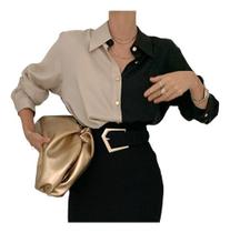 F4302 Camisa Blusa Social Feminina Elegante Bicolor Evento M192