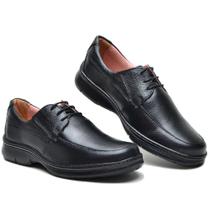 F500CLA Sapato Social masculino amarrar de couro natural preto