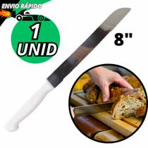 Faca 8" Para Pão Com Serra Aço Inox Cabo Branco Plástico Serrilhada Para Bolo Torta Cozinha Padaria