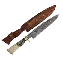 Faca Aço Damasco 10' Padrão Ladder Artesanal Churrasco Cabo Misto Imbuia Osso Zanline Faca Aço Damasco 10' Padrão Ladder Artesanal Churrasco Cabo Misto Imbuia Osso Zanline