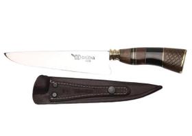 Faca aço inox cabo chifre e madeira bainha em couro 7 polegadas Facas Gaúcha 1007HF