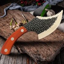 Faca Angus Rústica Olho Tigre King Cabo Madeira Presente Pai Artesanal Inox Churrasco Pesca Caça Martelado Dessosa