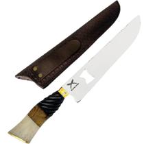 Faca Artesanal 10' Churrasco Abridor Garrafas Cabo Misto Inox 420c Madeira Osso Resina