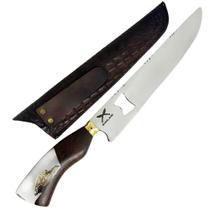Faca Artesanal Abridor Churrasco 10' Inox Cabo Madeira Resina Cortes Carne