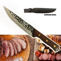 Faca Artesanal Cabo Madeira King Angus Churras amigos Cutelaria Bainha ponta Fina Presente Pai Amigo Marido