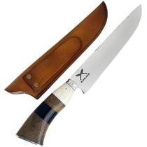 Faca Artesanal Churrasco 8' Inox 2mm Mosqueado Cabo Madeira Resina Zanline