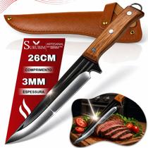 Faca Artesanal Cozinha Churrasco Aço Inox 26cm Cabo Madeira Faca Artesanal Cozinha Churrasco Aço Inox 26cm Cabo Madeira
