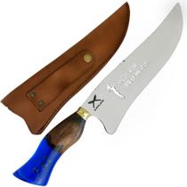 Faca Artesanal Curva Meu Pai Meu Herói 10' Cabo Madeira Resina Picanheira Zanline