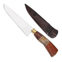 Faca Artesanal De Aço Inox 7 Polegadas Com Cabo Madeira Osso Chifre Sortido Trabalhado Faca Gaúcha Para Churrasco Cozinha Profissional Com Bainha
