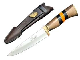 Faca Artesanal Elmo Aço Inox Alemão Cabo Madeira Latão 5 Pol