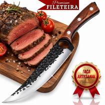 Faca Artesanal Filetar Fileteira Afiada Cabo Madeira Para Carne Peixe